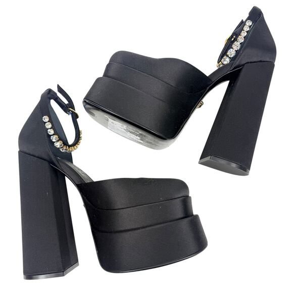 Versace Medusa Aevitas Satin Platform Crystals Pumps Black Size 36 - Picture 7 of 10